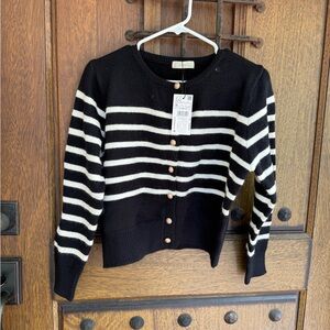 Mango Black and White Striped Sweater Size M